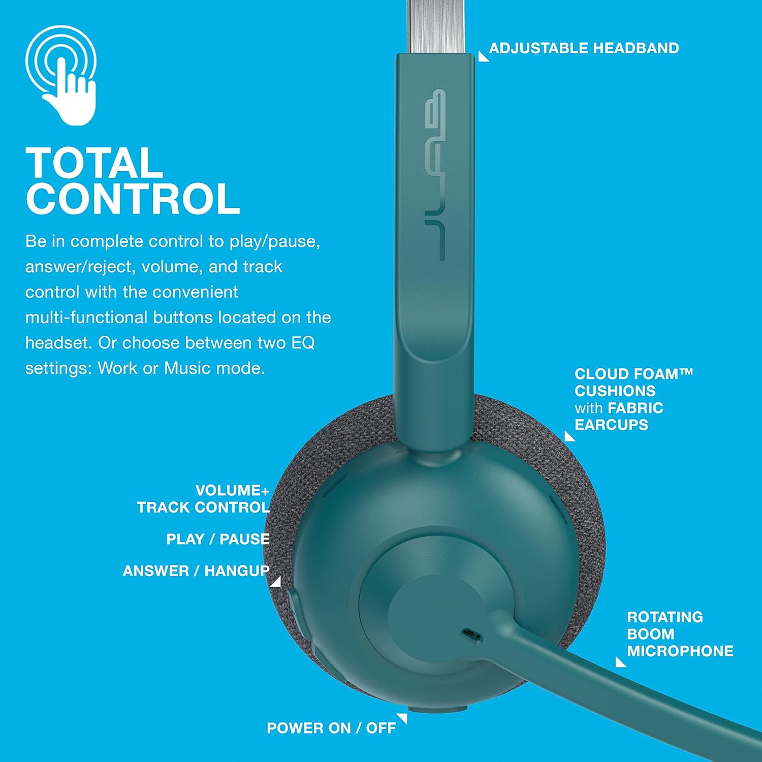 JLab Go Work Pop On-Ear Wireless Headset, Teal - Image 4
