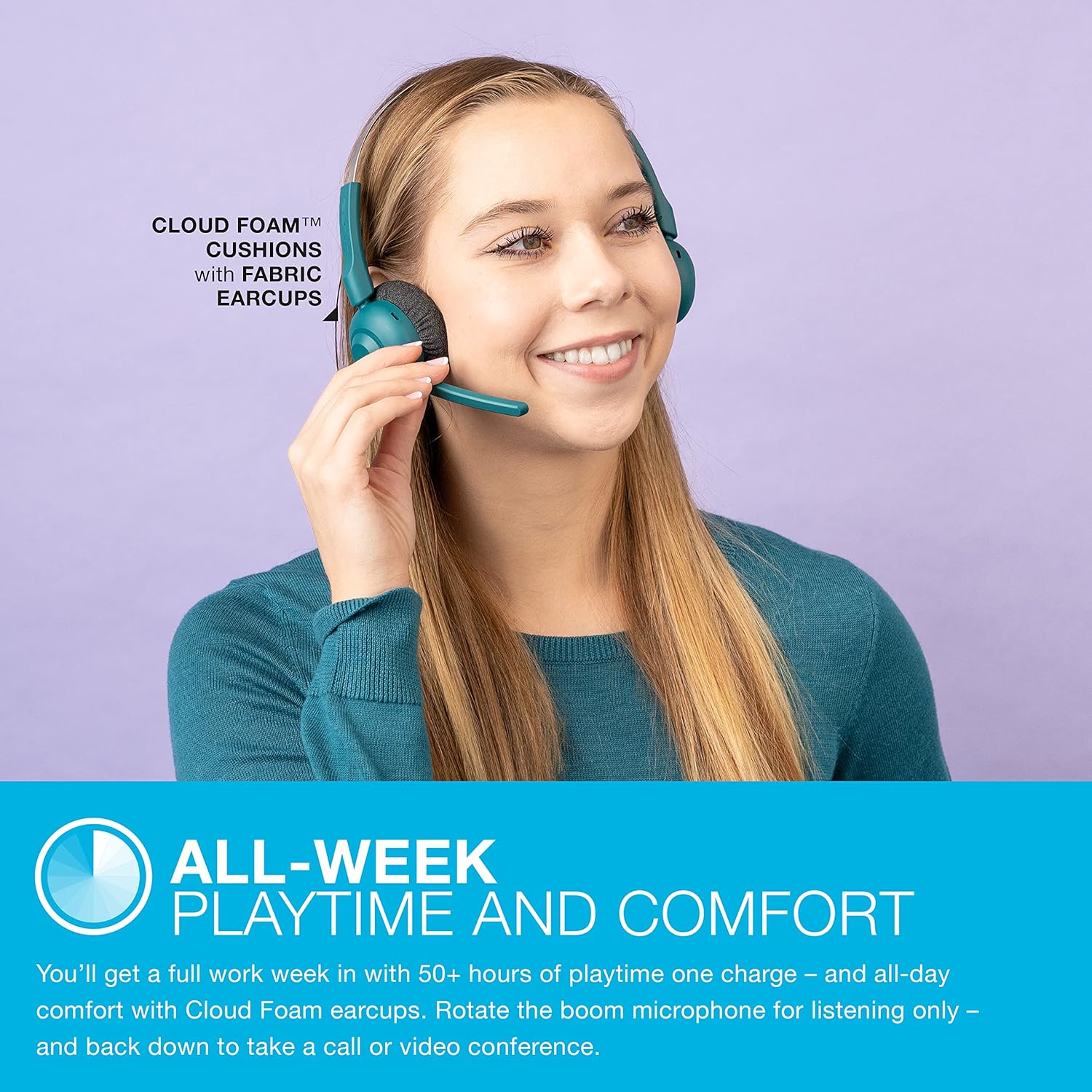 JLab Go Work Pop On-Ear Wireless Headset, Teal - Image 9